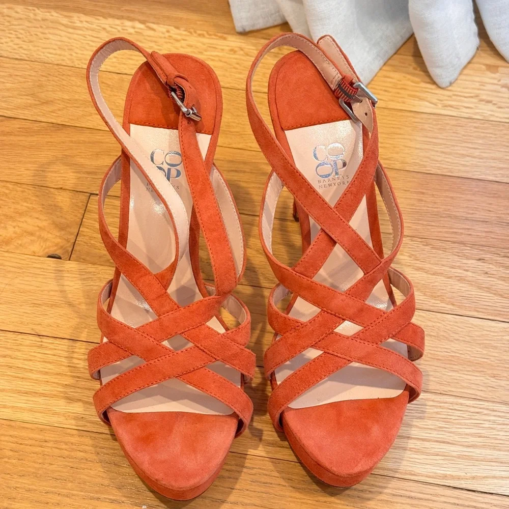 Barneys New York CO-OP Orange Strappy Heels‎ .